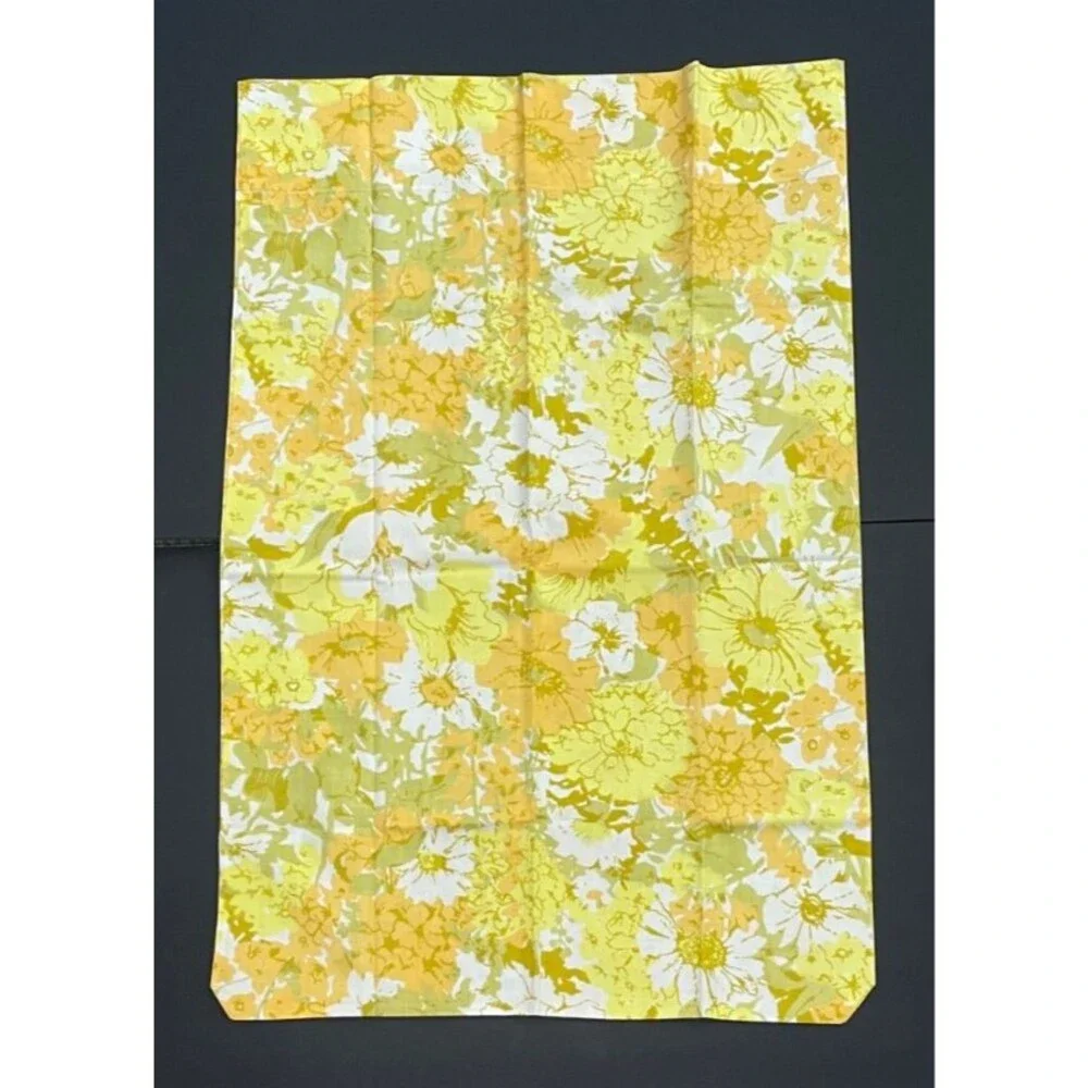 NEW Sears Vintage Percale Yellow Green Orange Floral QUEEN Pillowcase Retro